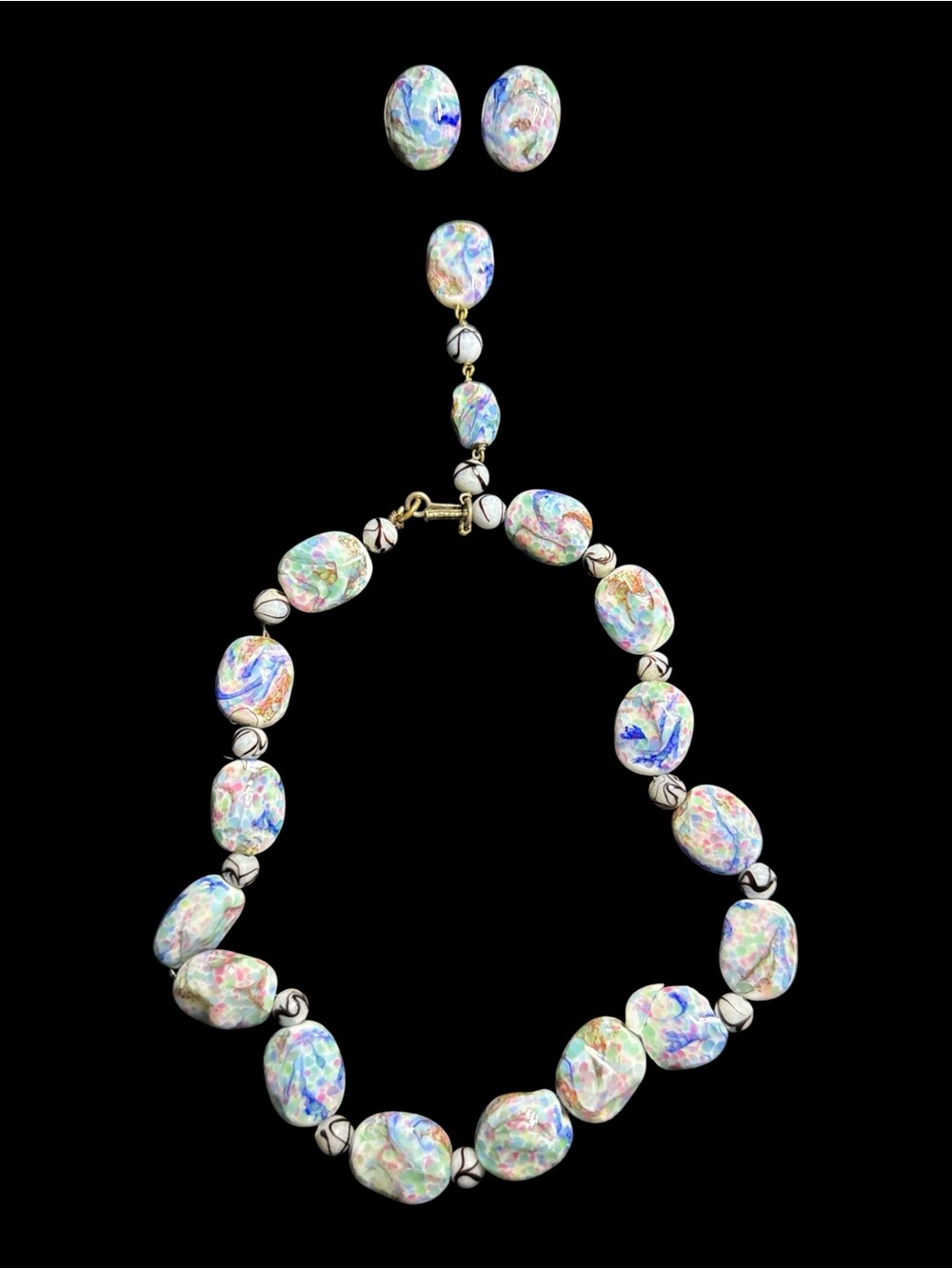 Vintage French Glass Necklace Earrings Set FRANCE Repair As Is